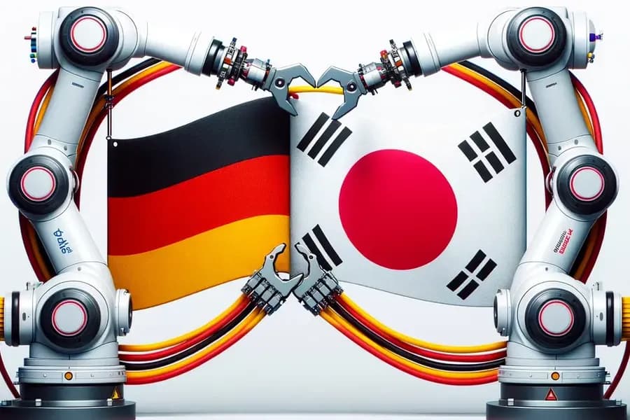 Illustration of robots and flags